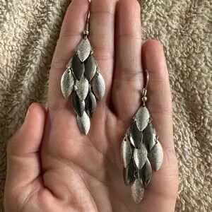 Silver and Gray Cascading Leave Earrings with Hook Closure, Like New Condition!